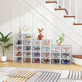 HAOYYE White Small Shoe Storage Box Set 24 Pieces Plastic Mesh Stackable Design Organizer for Shoes Closet Home Storage Solution Durable and Space-Saving Easy to Clean and Stack